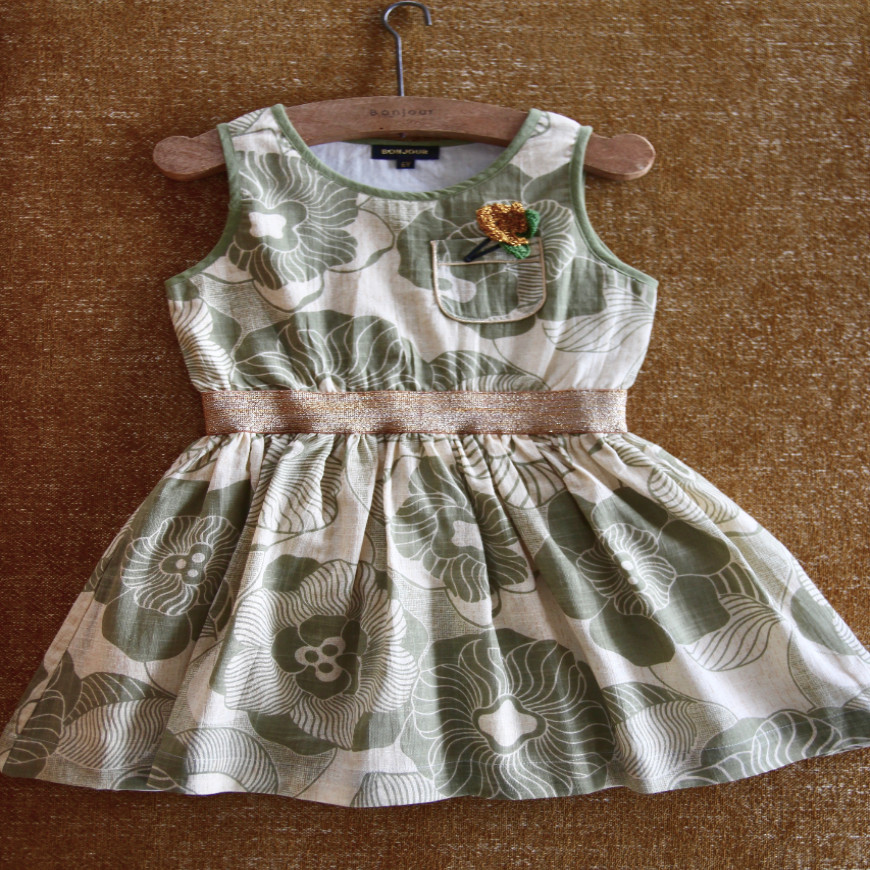 Derbardeur Dress Moss Green Flower Print
