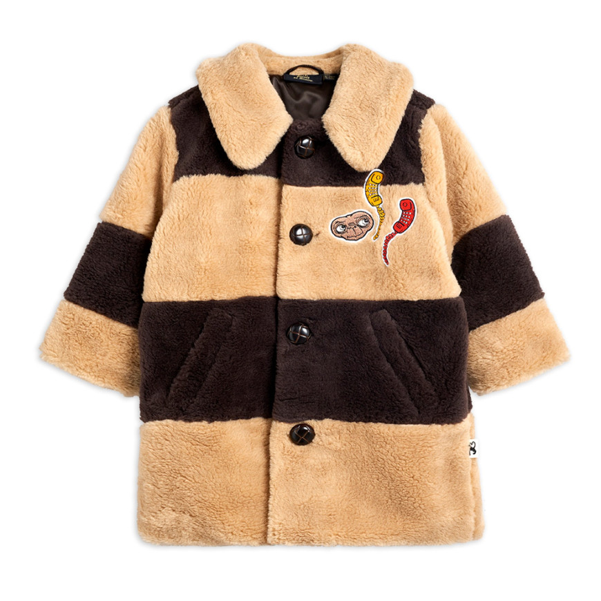 Striped Faux Fur Coat Beige