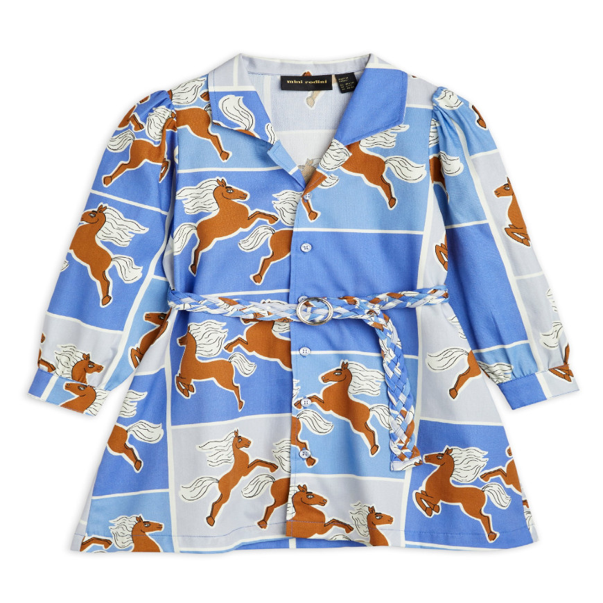 Horses Woven Dress Blue