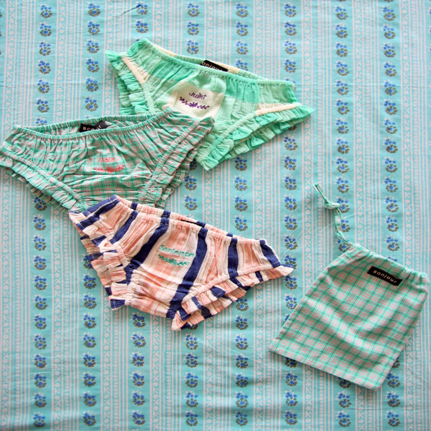 3 Panties Set with Pouch 2 Checks and 1 Stripe