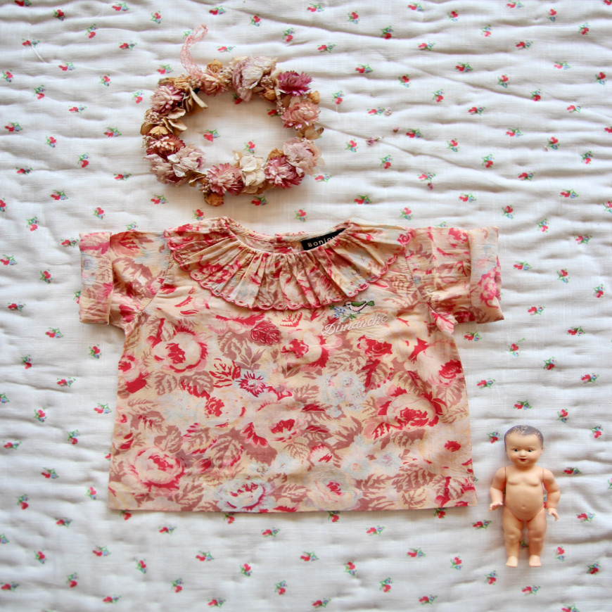 Baby Blouse with Embroidery Big Flower Print