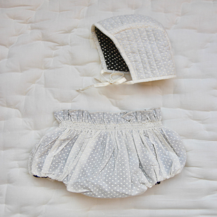 Reversible Baby Cap - White/Pink Dots