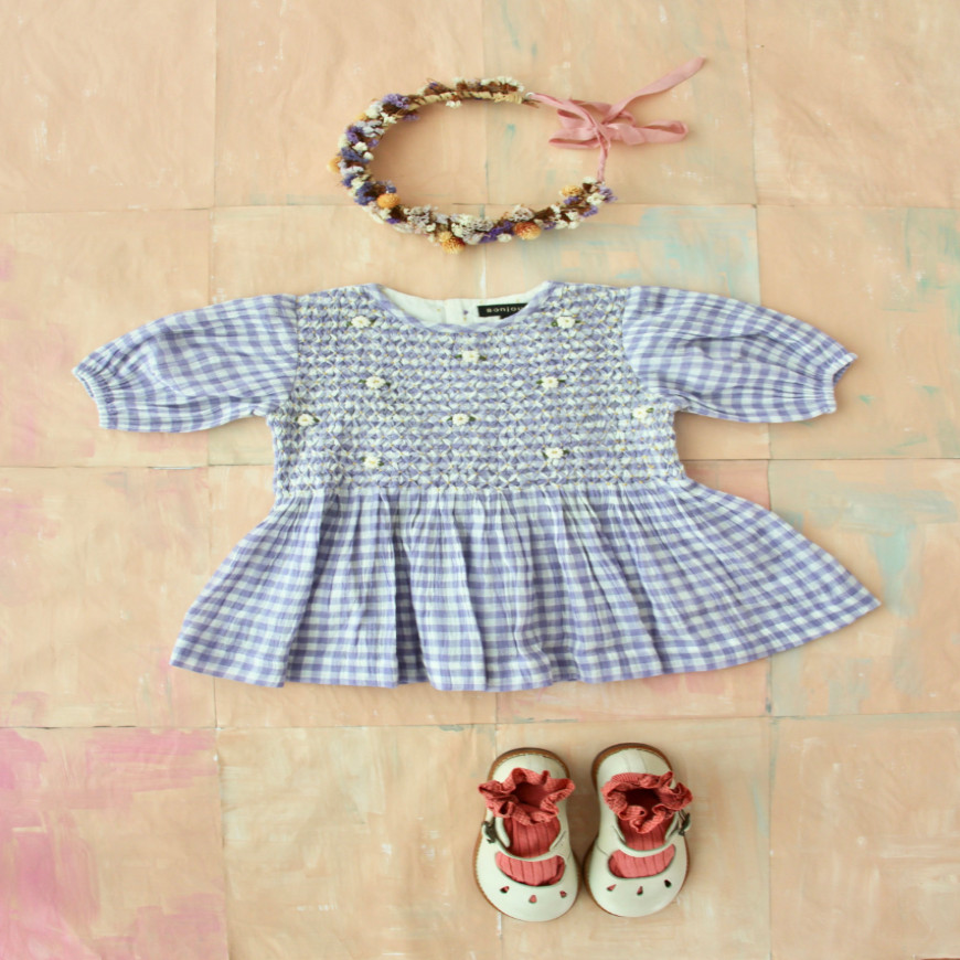 Handsmock Blouse Violet Gingham Crepon Volie