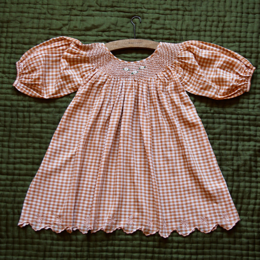 Butterfly Dress Balloon Sleeve Orange Check