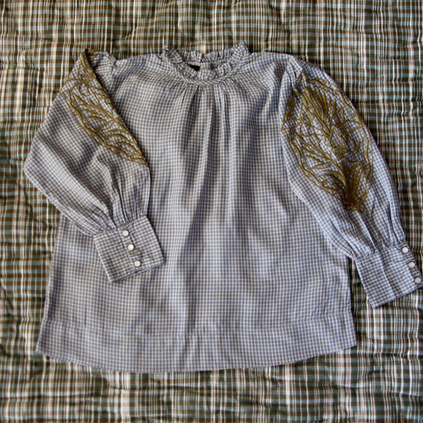 Blouse Long Cuff Blue Check
