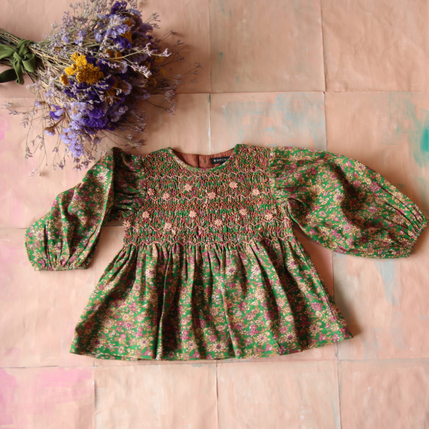 Handsmock Blouse Small Pink Flowers