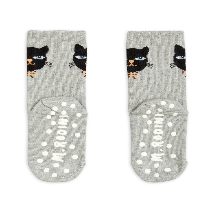 Cat Sock Anti Slip Grey Melange