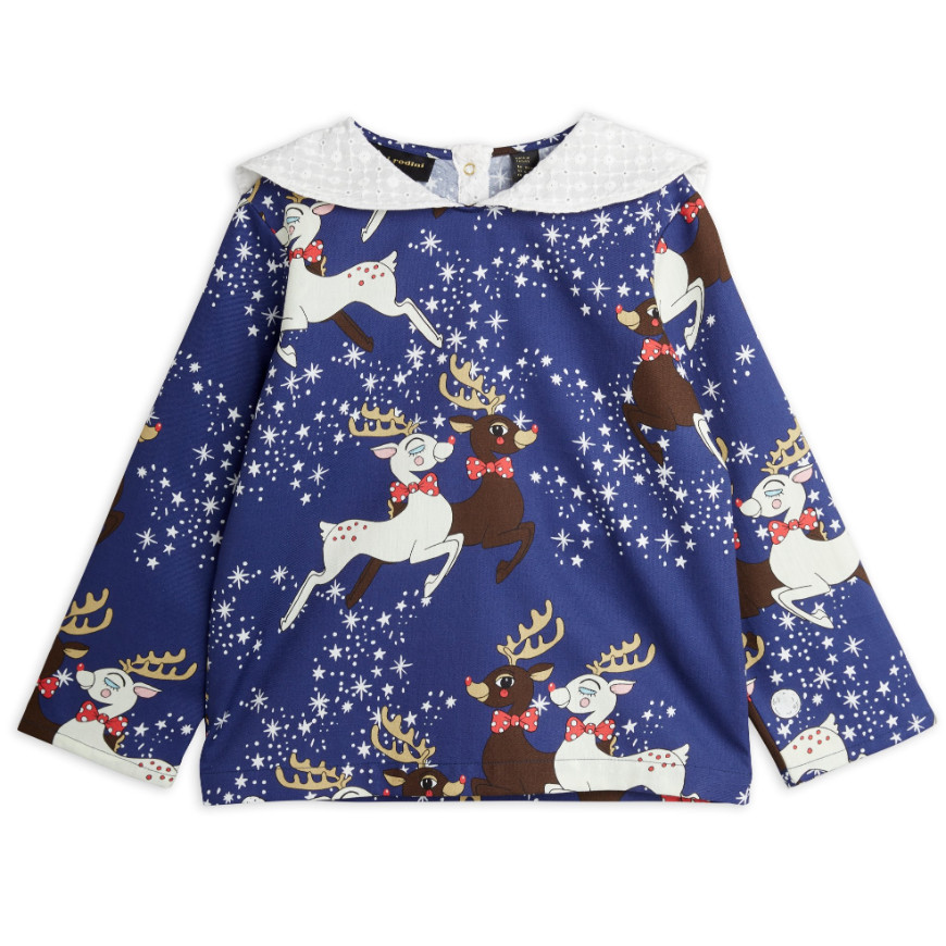 Reindeer Woven Blouse Blue