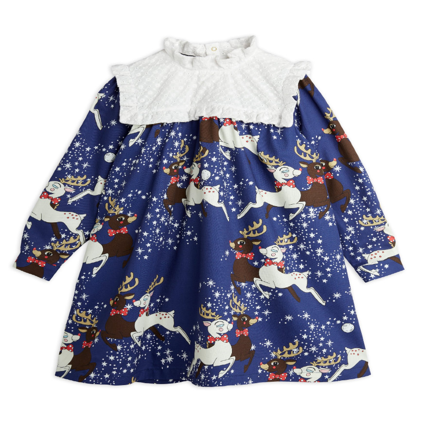 Reindeer Woven LS Dress Blue