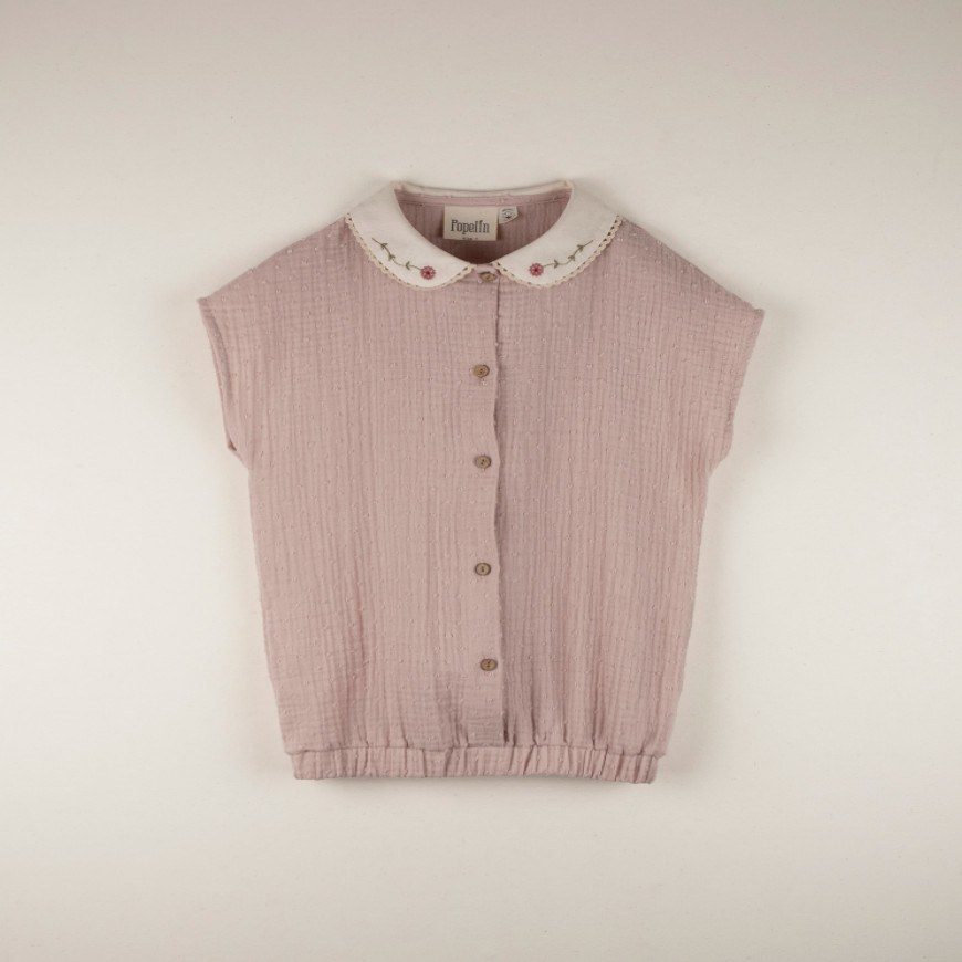 Pink Organic Blouse with Embroidered Collar