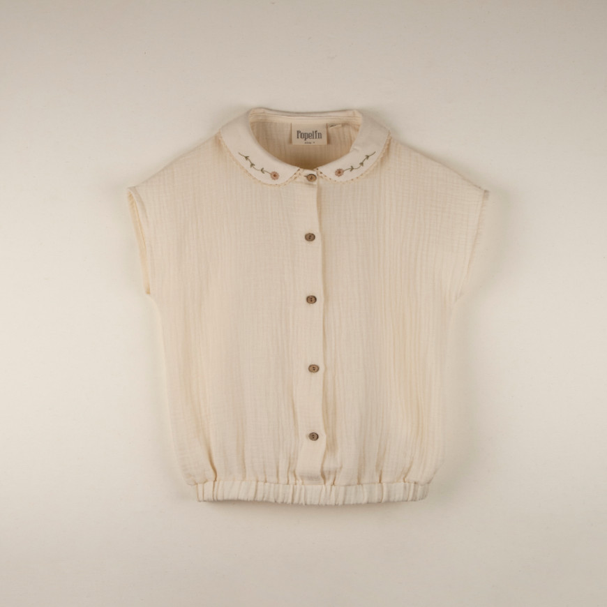 Offwhite Organic Blouse with Embroidered Collar