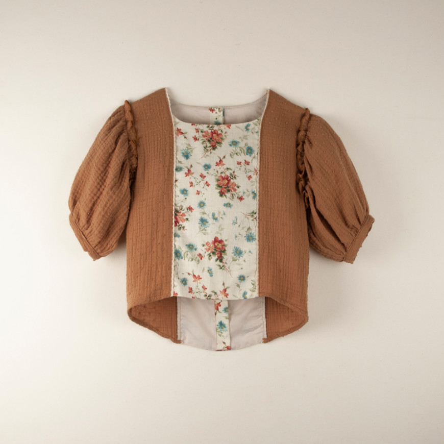 Terracotta Organic Blouse with Puffed Sleeve