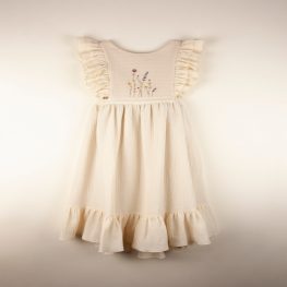 Offwhite Organic Bibbed Dress with Embroidery