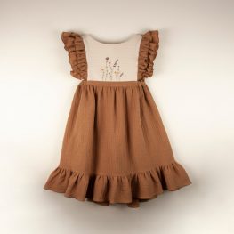 Terracotta Organic Bibbed Dress with Embroidery