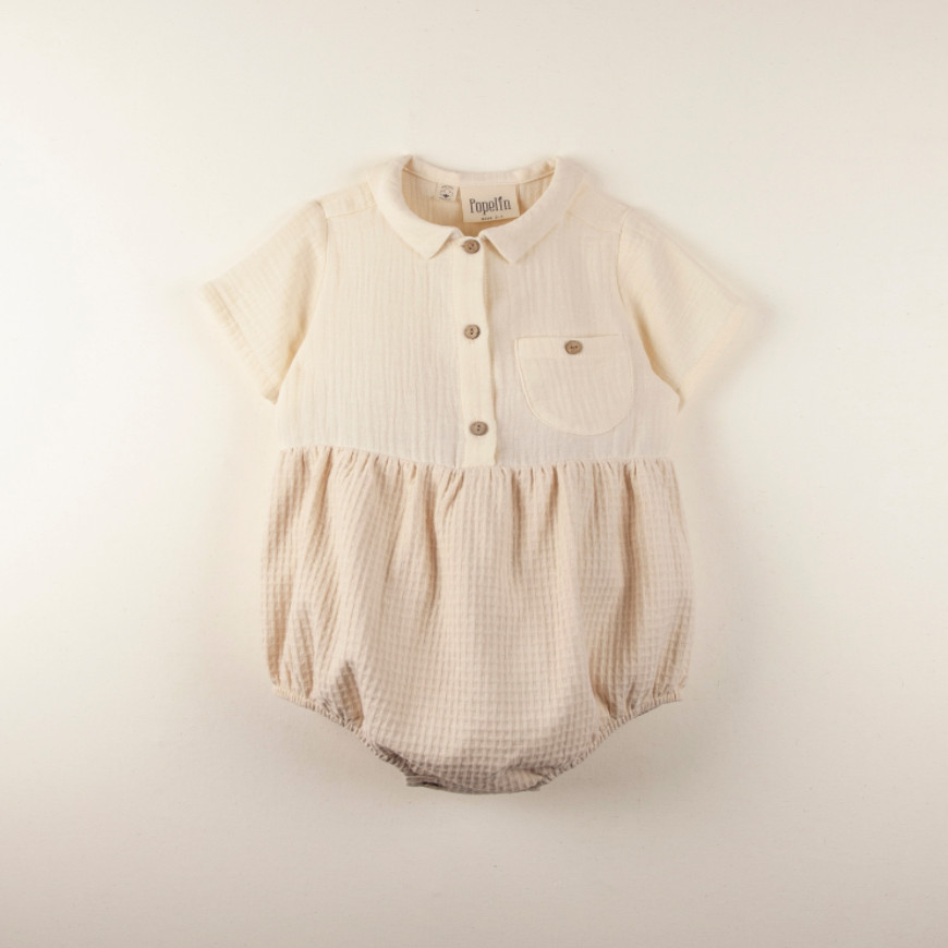 Beige Organic Shirt Style Romper Suit