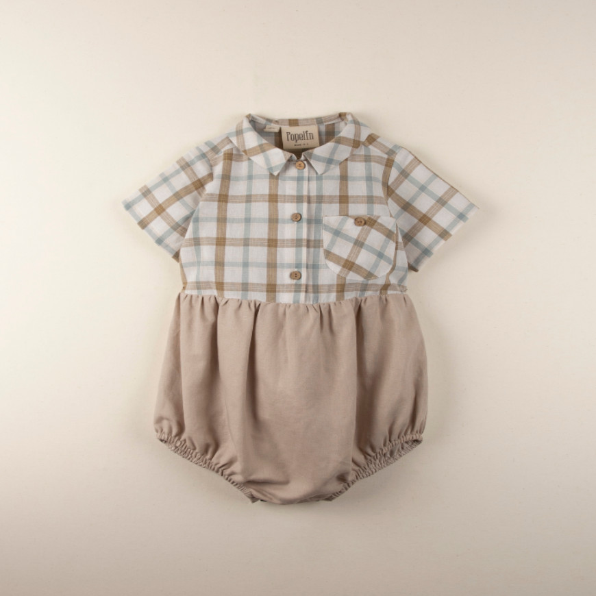 Stone Coloured Shirt Style Romper Suit