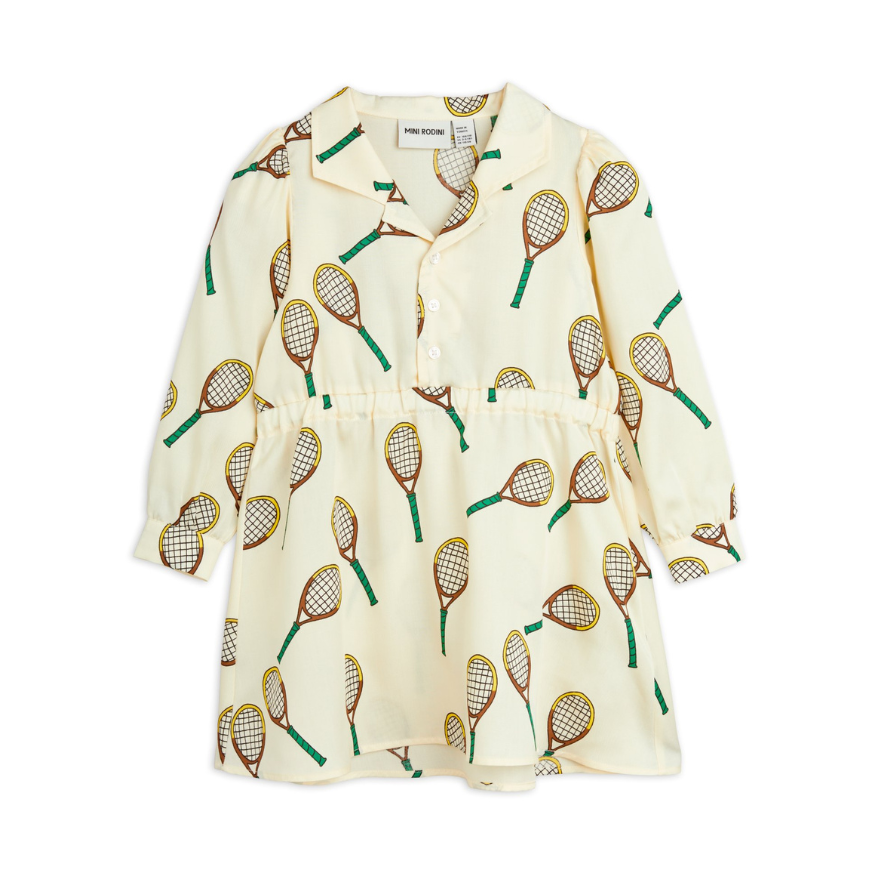 Tennis Aop Woven LS Dress Offwhite