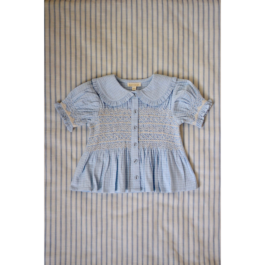 Handsmock Blouse Light Blue Organic Check Voile