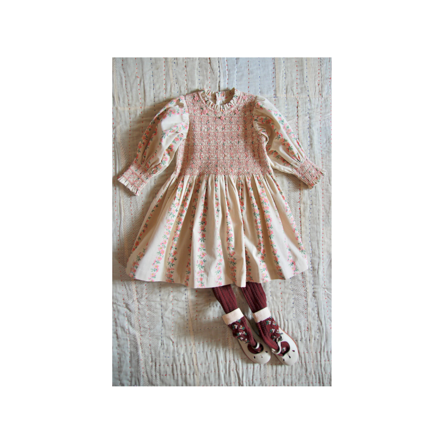 Handsmock Dress Farandole Stripes Flowers Print