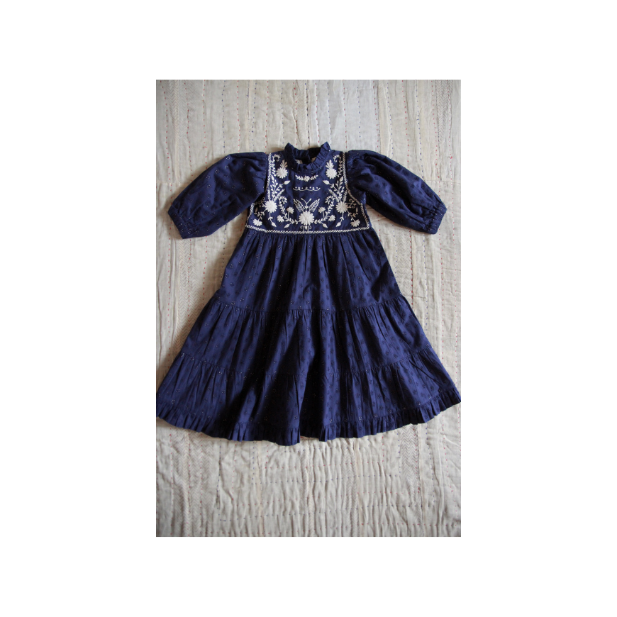 Margot Long Dress Navy Broderie Anglaise