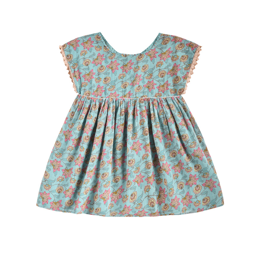 Tapalpa Dress Turquoise Flowers